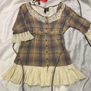 Plaid, flair, 3/4 Sleeve mini dress by BKE Boutique. NWNT